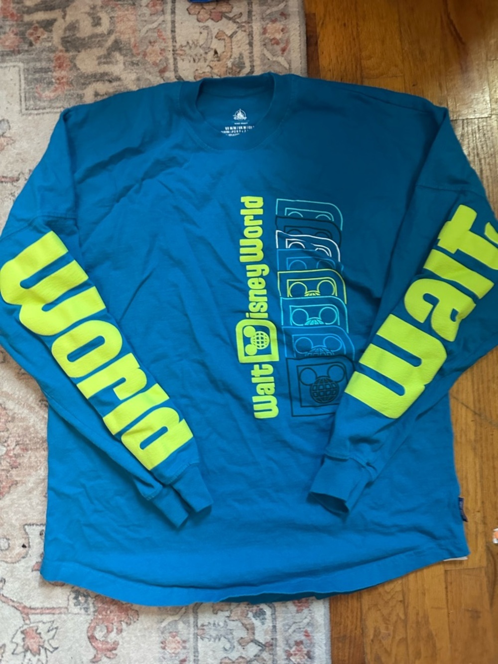 Walt Disney World spirit jersey Teal Long Sleeve Tee with Neon Yellow Graphics